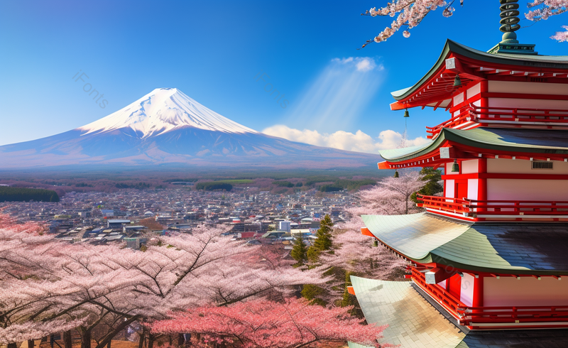 富士山与塔和树,高清,摄影图,摄影图片,图片大全,摄影图免费下载